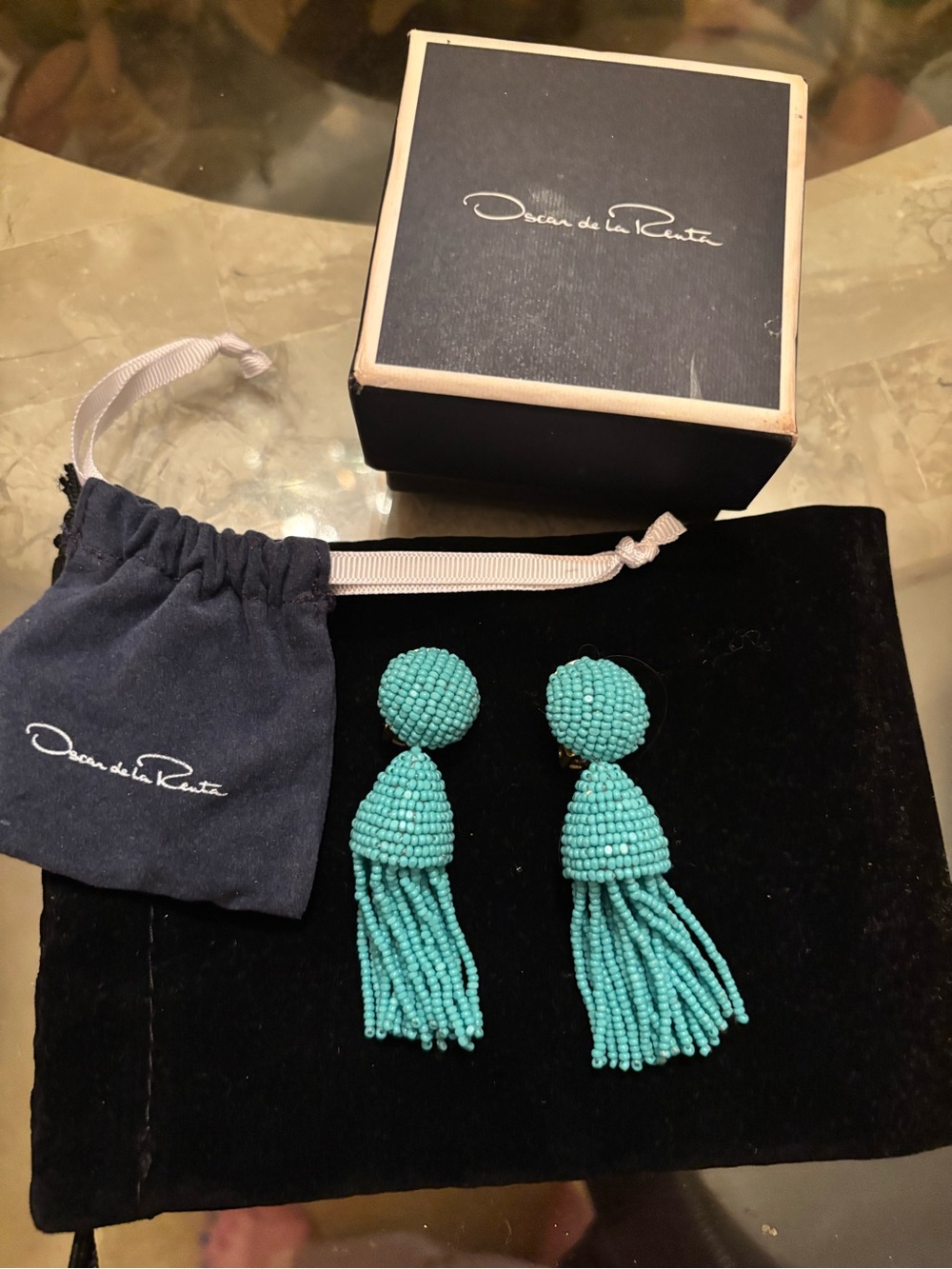 Oscar de la Renta Turquoise Beaded Tassel Earrings